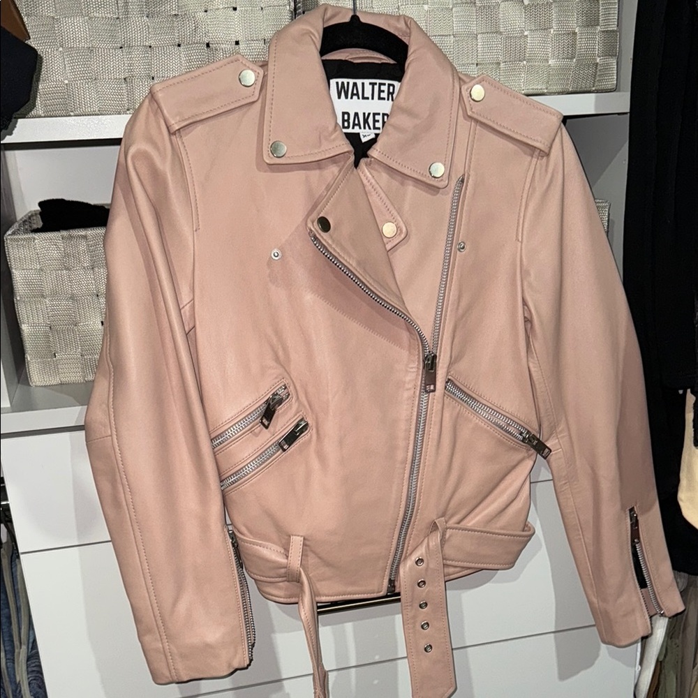 Walter Baker Pink Leather Moto Jacket with Silver Hardware
